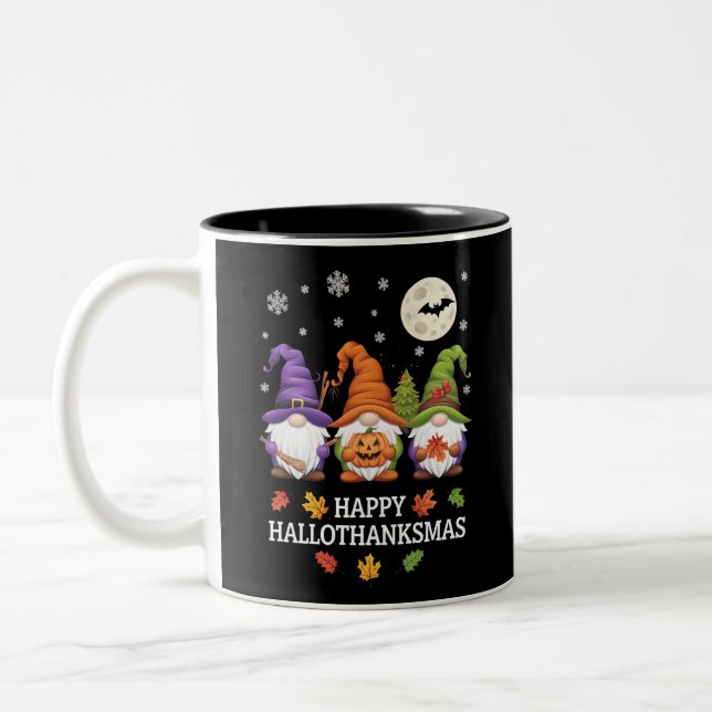Caneca De Café Em Dois Tons Happy Hallothanksmas Gnomos Lover Halloween Xmas (Esquerda)