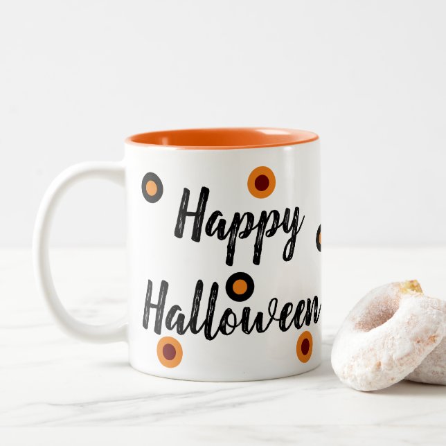 Caneca De Café Em Dois Tons Happy Halloween :-) (Com Donut)