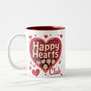 Caneca De Café Em Dois Tons Happy Hearts Club - Dia de os namorados Mug com Re