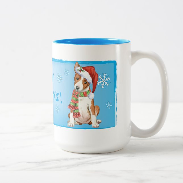 Caneca De Café Em Dois Tons Happy Howliday Basenji (Direita)