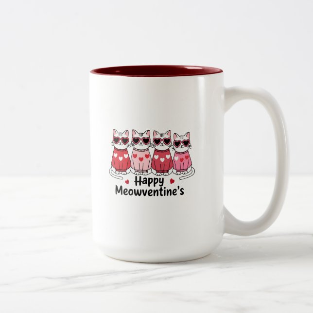 Caneca De Café Em Dois Tons Happy Meowentine Mug (Direita)