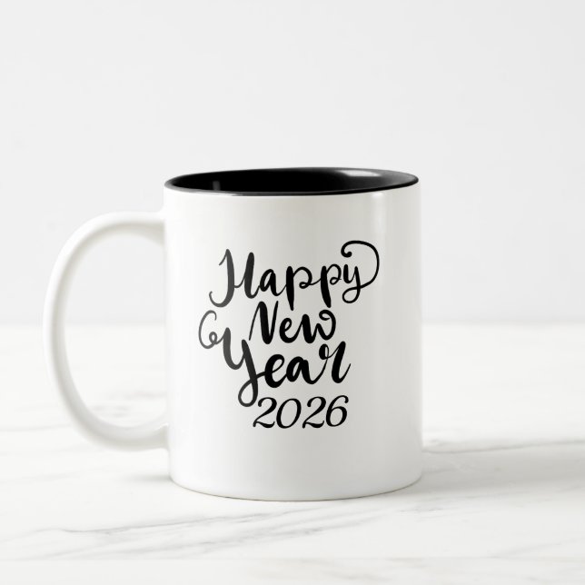 Caneca De Café Em Dois Tons Happy New Year 2026 Black Text Mug (Esquerda)
