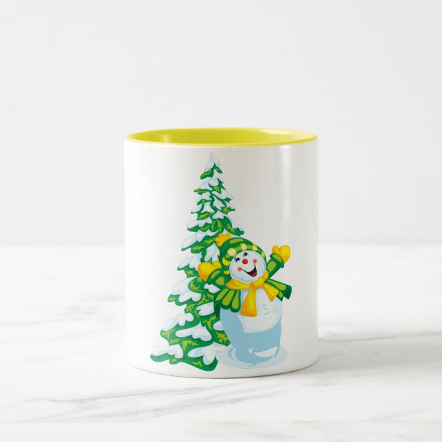 Caneca De Café Em Dois Tons Happy Snowman Cartoon (Centro)