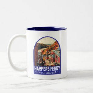 Caneca De Café Em Dois Tons Harpers Ferry West Virginia Viagem Arte Vintage