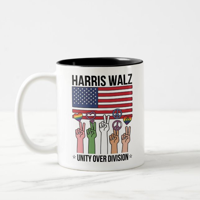 Caneca De Café Em Dois Tons Harris Waltz 2024 Unity Over Division (Esquerda)