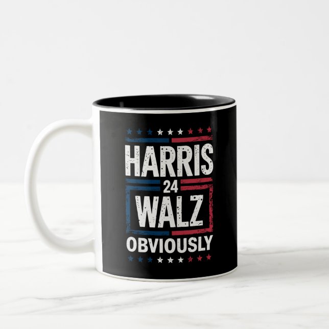 Caneca De Café Em Dois Tons Harris Walz Obviamente Harris Waltz 2024 Eleição (Esquerda)