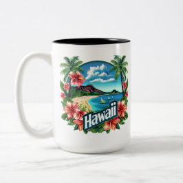 Caneca De Café Em Dois Tons Hawaii Beach Mountain Tropical Flowers Viagem Art