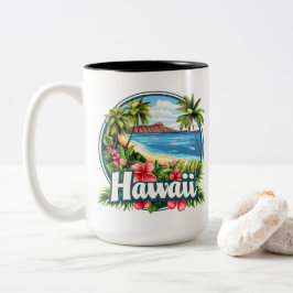Caneca De Café Em Dois Tons Hawaii Beach Tropical Flowtain Mountain Viagem Art