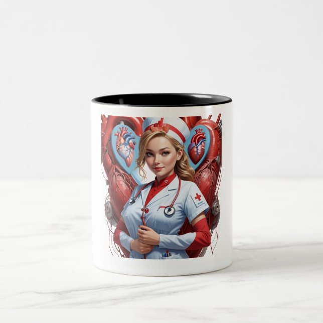 Caneca De Café Em Dois Tons Heart & Healing – Nurse with Anatomical Heart (Centro)