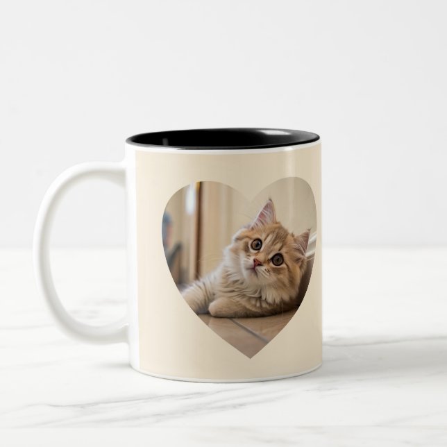 Caneca De Café Em Dois Tons Heart-Shaped Cat Design (Esquerda)