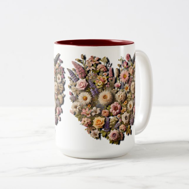 Caneca De Café Em Dois Tons Heart-Shaped Wildflowers Design (Frente Esquerda)