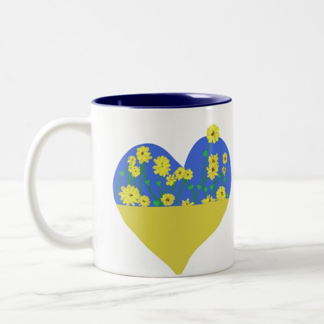 Caneca De Café Em Dois Tons Heart Ukraine Flag With Sunflowers (Esquerda)