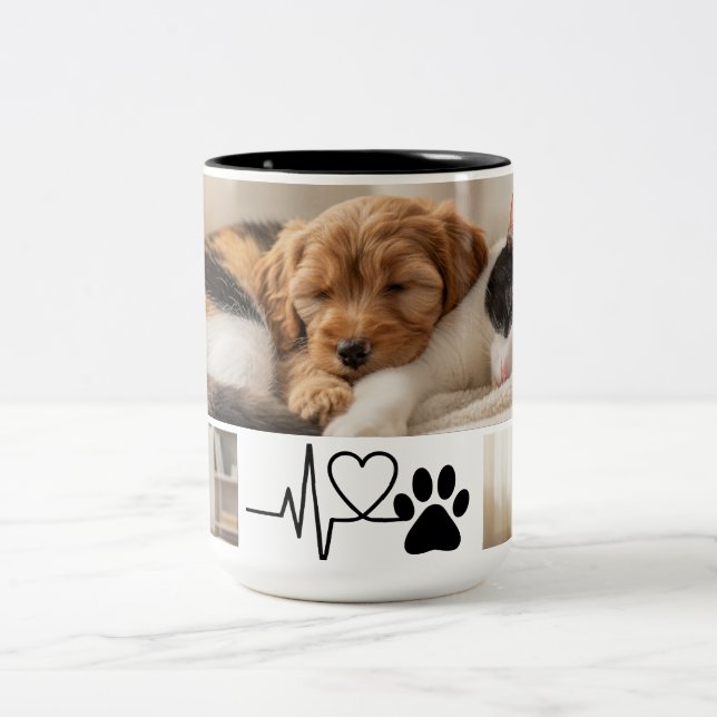 Caneca De Café Em Dois Tons Heartbeat Paw Print Pet Photo Mug (Centro)