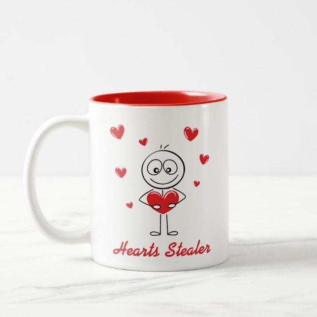 Caneca De Café Em Dois Tons Hearts Stealer Cute Stick Figure Love Design (Esquerda)