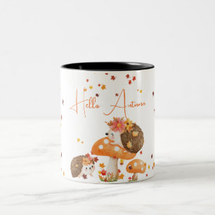 Caneca De Café Em Dois Tons Hedgehog Olá, outono Folhas de outono