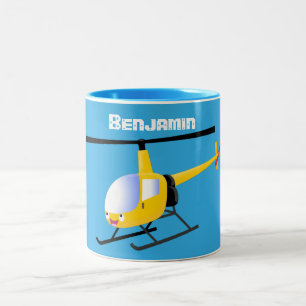 Caneca De Café Em Dois Tons Helicóptero de animação amarelo giro