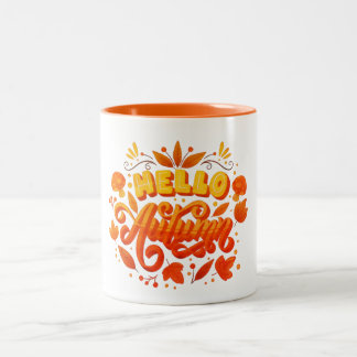 Caneca De Café Em Dois Tons Hello Fall Autumn Leaves Coffee Mug | Cozy Two-Ton