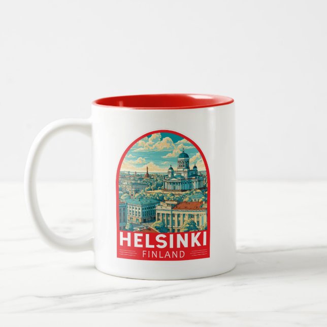 Caneca De Café Em Dois Tons Helsinki Finland Travel Art Emblem (Esquerda)