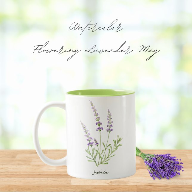 Caneca De Café Em Dois Tons Herbo de Lavanda de Flor de Aquarela (Criador carregado)