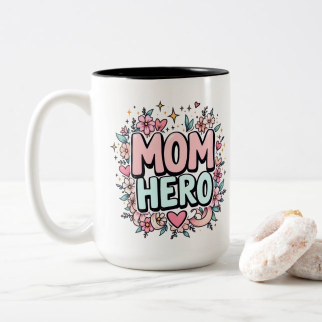 Caneca De Café Em Dois Tons Heroe Mamãe (Com Donut)