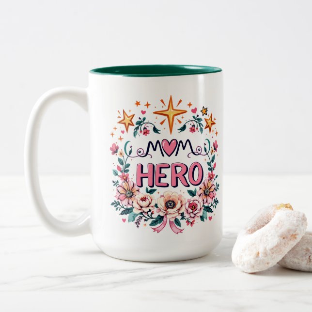 Caneca De Café Em Dois Tons Heroi Mãe (Com Donut)