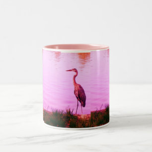 Caneca De Café Em Dois Tons Heron Egret rosa