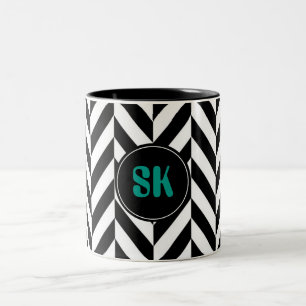 Caneca De Café Em Dois Tons Herringbone preto & branco do monograma