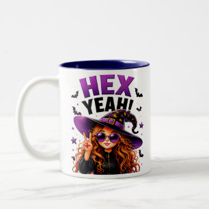 Caneca De Café Em Dois Tons Hex Yeah Bruxa Divertida Citação Mágica de Hallowe