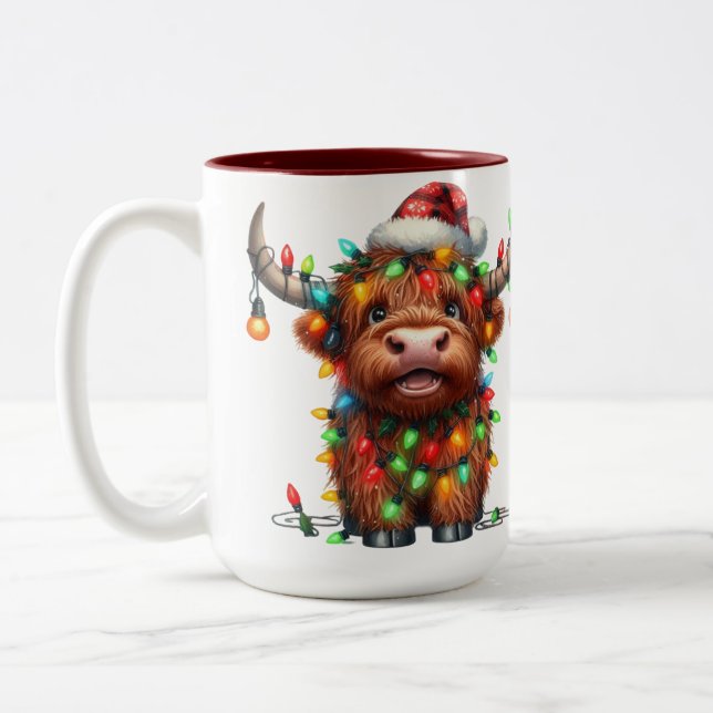 Caneca De Café Em Dois Tons Highland Cow Christmas (Esquerda)