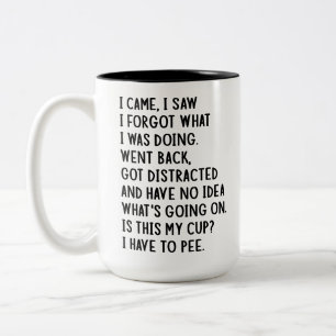 Caneca De Café Em Dois Tons Hilariante "Eu Vim, Vi, Esqueci" Engraçada Citação