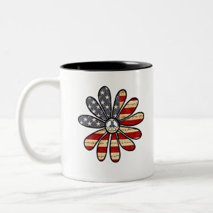 Caneca De Café Em Dois Tons Hippie Flower Power Sign American Flag