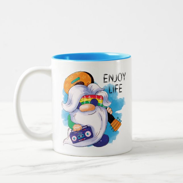 Caneca De Café Em Dois Tons Hippie Gnome: Aproveite a Vida (Esquerda)