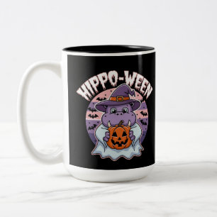 Caneca De Café Em Dois Tons Hippo-entre Spooky Halloween Moo Deng Hippo Ghost