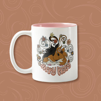 Caneca De Café Em Dois Tons Hippy Piggy - Ilustração do Porco da Guiné