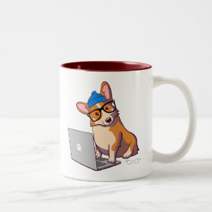 Caneca De Café Em Dois Tons Hipster Corgi 2 (sem texto)