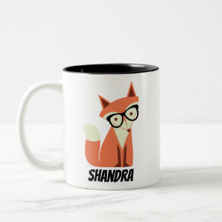 Caneca De Café Em Dois Tons Hipster De Cartoon Bonito Com Óculos, Nome