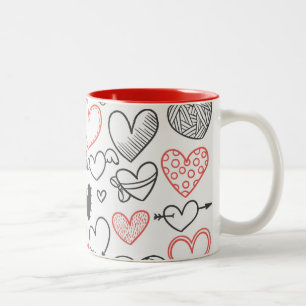 Caneca De Café Em Dois Tons hipster de rabisco namorados vermelho e preto