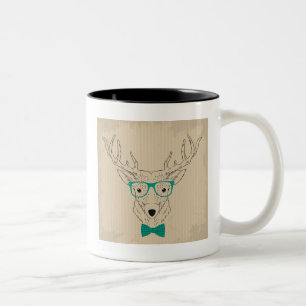 Caneca De Café Em Dois Tons Hipster Reindeer Elk com óculos graciosos Natal