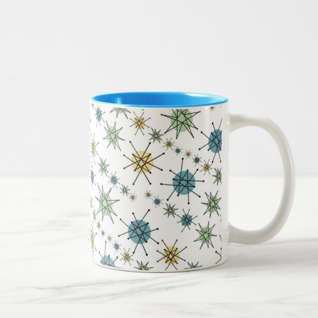 Caneca De Café Em Dois Tons Hipster retro Starburst atômico geométrico 11oz (Direita)