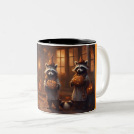 Caneca De Café Em Dois Tons Histórias caprichosas de guaxinins no Halloween