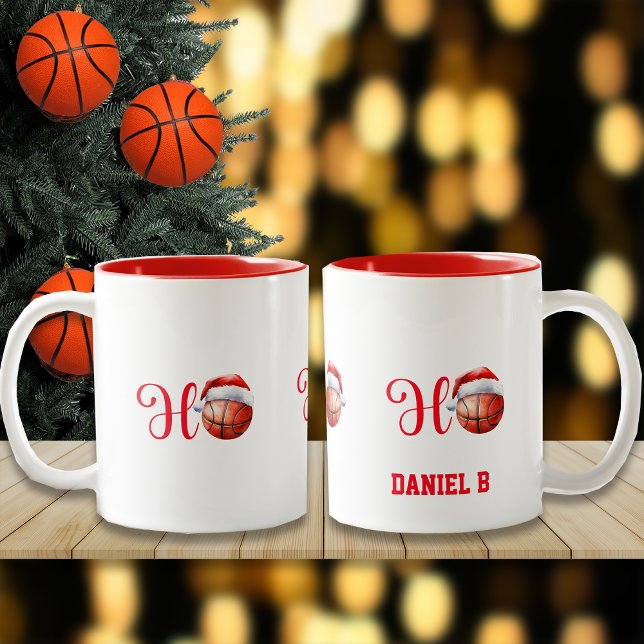 Caneca De Café Em Dois Tons Ho Ho Ho Christmas Basball Nome Personalizado (Criador carregado)