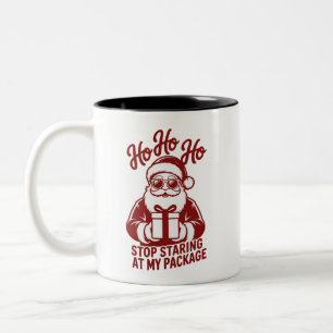 Caneca De Café Em Dois Tons Ho Ho Ho Pare de Olhar Minha Embalagem Xmas Snarky