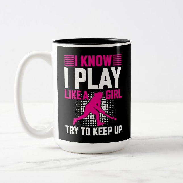 Caneca De Café Em Dois Tons Hockey Play Like a Girl (Esquerda)