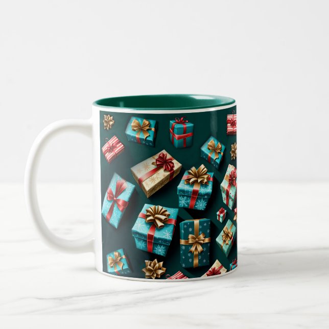 Caneca De Café Em Dois Tons Holiday Gifts Stylish Wrap Gold Blue Red  (Esquerda)