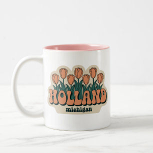 Caneca De Café Em Dois Tons Holland Michigan 70s Retro Tulips Vintage