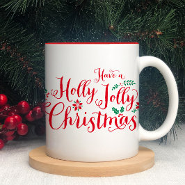 Caneca De Café Em Dois Tons Holly Jolly Natal Red Script Holiday
