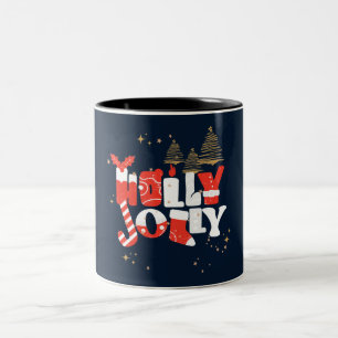 Caneca De Café Em Dois Tons Holly Jolly Red White Natal Dourado Inverno