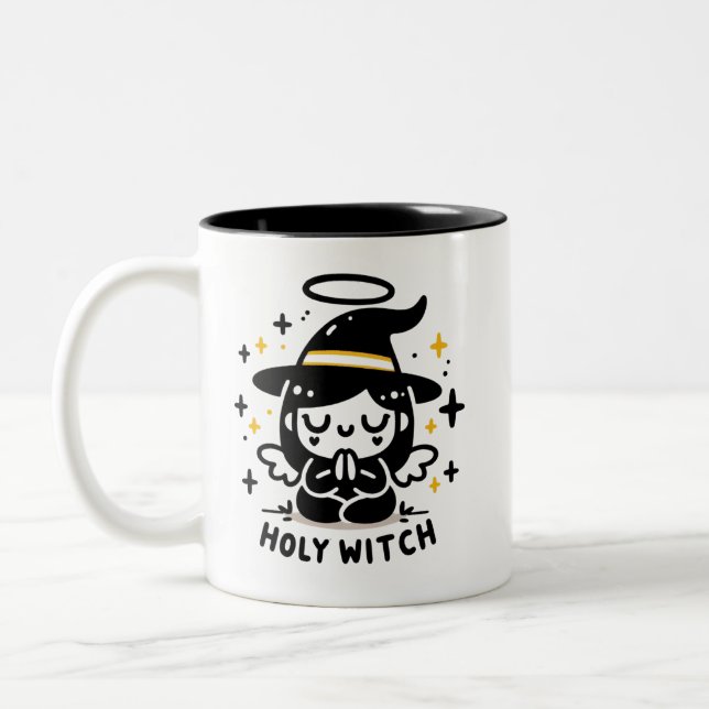 Caneca De Café Em Dois Tons Holy Witch Praying Angel Halloween Mug | Two-Sided (Esquerda)