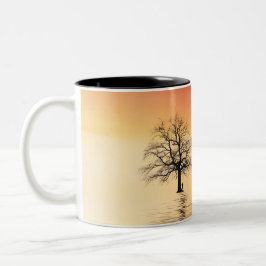 Caneca De Café Em Dois Tons Hombre Árbol Sol Atardecer Ver Agua Rojo Amarillo