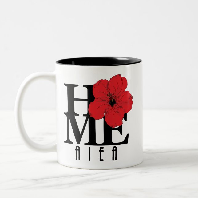 Caneca De Café Em Dois Tons HOME Aiea Red Hibiscus (Esquerda)